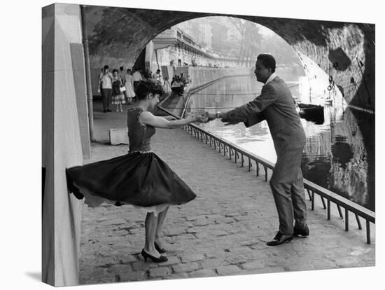 Rock 'n' Roll Dancers on Quays of Paris, River Seine, 1950s-Paul Almasy-Stretched Canvas