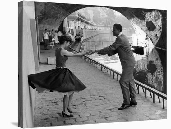 Rock 'n' Roll Dancers on Quays of Paris, River Seine, 1950s-Paul Almasy-Stretched Canvas