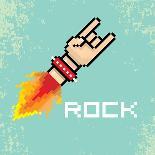 Vector Flat Pixel Rock N Roll Icon with Fire-rock n roll-Art Print