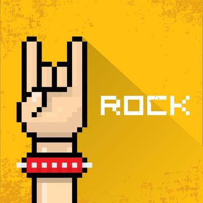 Vector Pixel Art Hand Sign Rock N Roll Music.