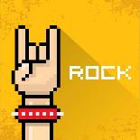 Vector Flat Pixel Rock N Roll Icon with Fire-rock n roll-Laminated Art Print