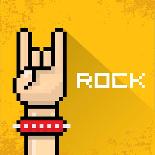 Vector Pixel Art Hand Sign Rock N Roll Music.-rock n roll-Framed Art Print