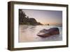 Rock on the Anse Lazio beach, Praslin Island, Seychelles-null-Framed Art Print