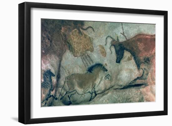 Rock Painting Showing a Horse and a Cow, circa 17000 BC-Prehistoric-Framed Giclee Print