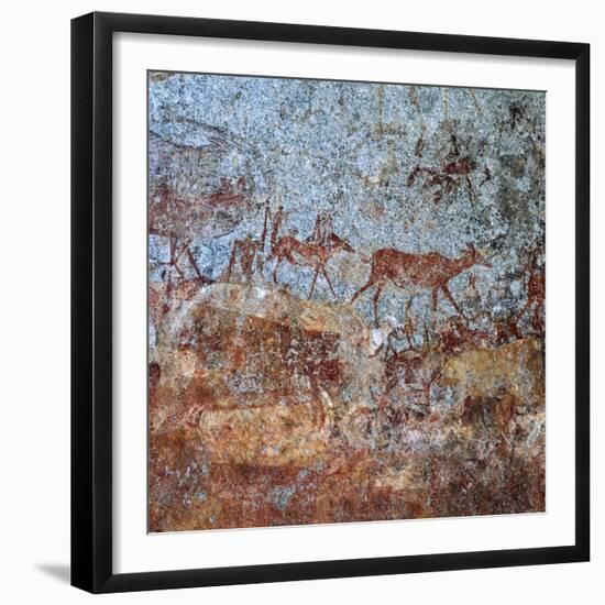 Rock Painting with People and Animals-null-Framed Giclee Print