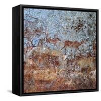 Rock Painting with People and Animals-null-Framed Stretched Canvas