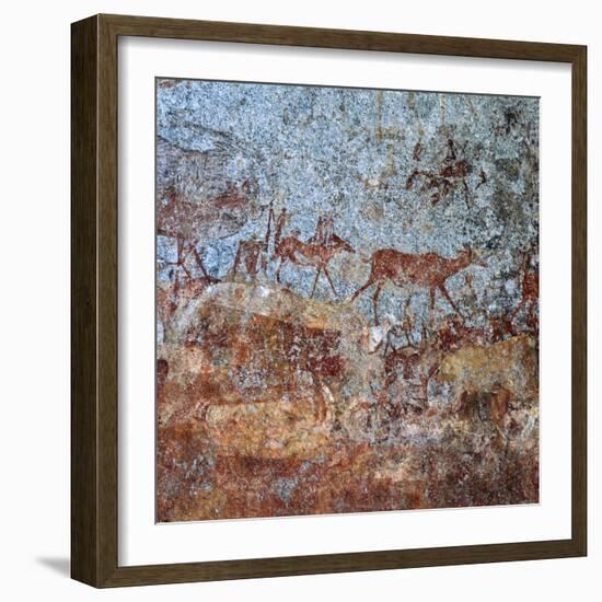 Rock Painting with People and Animals-null-Framed Giclee Print