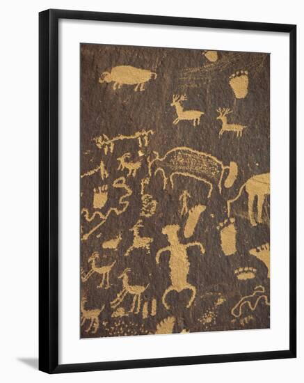 Rock Petroglyphs of Footprints and Animals, Newspaper Rock State Historical Monument, in Utah, USA-Gavin Hellier-Framed Photographic Print