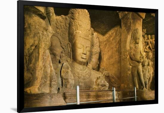 Rock Sculpture of Trimurthi Sadasiva in Elephanta Caves-Jon Hicks-Framed Photographic Print