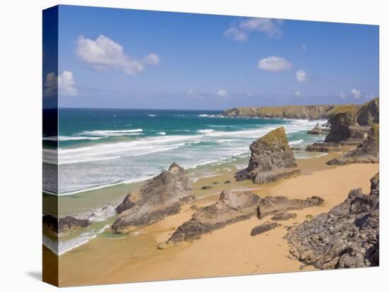 Rock Stacks, Beach and Rugged Coastline at Bedruthan Steps, North Cornwall, England-Neale Clark-Stretched Canvas
