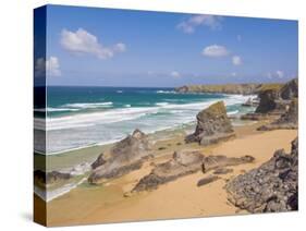 Rock Stacks, Beach and Rugged Coastline at Bedruthan Steps, North Cornwall, England-Neale Clark-Stretched Canvas