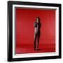 Rock Star Jim Morrison of the Doors Holding Microphone Alone as He Stands Against a Red Backdrop-Yale Joel-Framed Premium Photographic Print