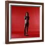 Rock Star Jim Morrison of the Doors Holding Microphone Alone as He Stands Against a Red Backdrop-Yale Joel-Framed Premium Photographic Print