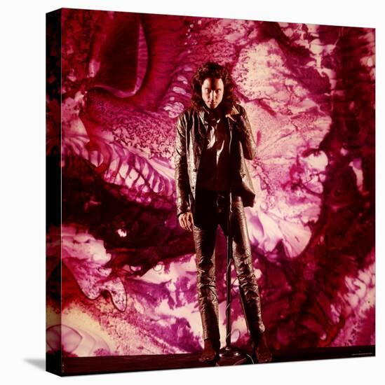 Rock Star Jim Morrison of The Doors Singing on Stage in Front of a Purple Psychedelic Backdrop-Yale Joel-Stretched Canvas