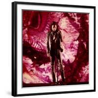 Rock Star Jim Morrison of The Doors Singing on Stage in Front of a Purple Psychedelic Backdrop-Yale Joel-Framed Premium Photographic Print