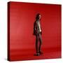 Rock Star Jim Morrison of the Doors Standing Alone Next to Microphone in Front of a Red Backdrop-Yale Joel-Stretched Canvas