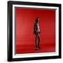 Rock Star Jim Morrison of the Doors Standing Alone Next to Microphone in Front of a Red Backdrop-Yale Joel-Framed Premium Photographic Print