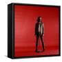 Rock Star Jim Morrison of the Doors Standing Behind Microphone Alone Against a Red Backdrop-Yale Joel-Framed Stretched Canvas