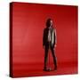 Rock Star Jim Morrison of the Doors Standing Behind Microphone Alone Against a Red Backdrop-Yale Joel-Stretched Canvas