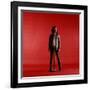 Rock Star Jim Morrison of the Doors Standing Behind Microphone Alone Against a Red Backdrop-Yale Joel-Framed Premium Photographic Print