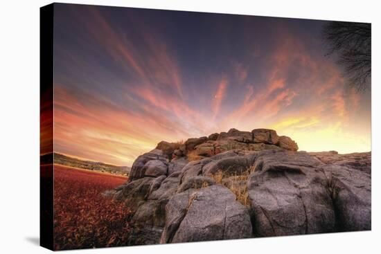 Rock Wall Sunset-Bob Larson-Stretched Canvas