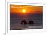 Rockaway Beach, Oregon - Rockaway Beach Sunset-Lantern Press-Framed Art Print