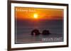 Rockaway Beach, Oregon - Rockaway Beach Sunset-Lantern Press-Framed Art Print