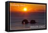 Rockaway Beach, Oregon - Rockaway Beach Sunset-Lantern Press-Framed Stretched Canvas