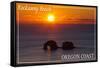 Rockaway Beach, Oregon - Rockaway Beach Sunset-Lantern Press-Framed Stretched Canvas