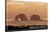 Rockaway Beach, Oregon - Rockaway Beach Twilight-Lantern Press-Stretched Canvas