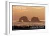 Rockaway Beach, Oregon - Rockaway Beach Twilight-Lantern Press-Framed Art Print