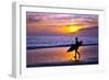 Rockaway Beach, Oregon - Surfer and Sunset-Lantern Press-Framed Art Print