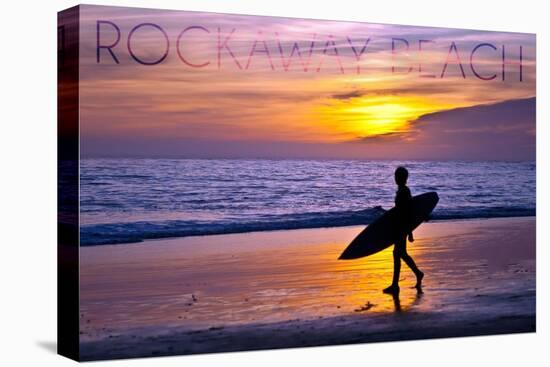 Rockaway Beach, Oregon - Surfer and Sunset-Lantern Press-Stretched Canvas