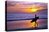 Rockaway Beach, Oregon - Surfer and Sunset-Lantern Press-Stretched Canvas