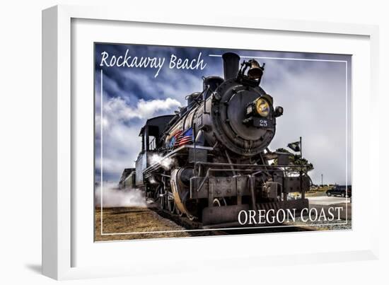 Rockaway Beach, Oregon - Train Front View-Lantern Press-Framed Art Print