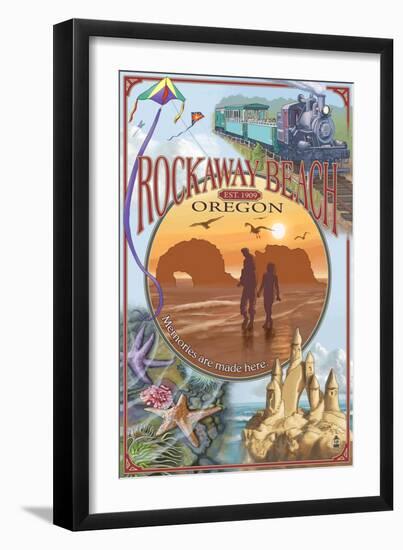 Rockaway Beach, Oregon Views, c.2009-Lantern Press-Framed Art Print