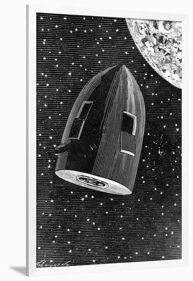 Rocket Capsule Illustration from the 1872 Edition of from the Earth to the Moon-Jules Verne-Framed Giclee Print