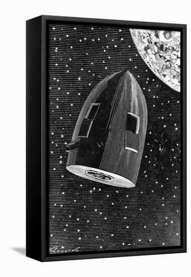 Rocket Capsule Illustration from the 1872 Edition of from the Earth to the Moon-Jules Verne-Framed Stretched Canvas