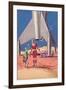 Rocket Lands on Alien Beast-null-Framed Art Print