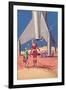 Rocket Lands on Alien Beast-null-Framed Art Print