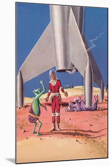 Rocket Lands on Alien Beast-null-Mounted Art Print