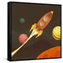 Rocket Ship Flying through Space-Benchart-Framed Stretched Canvas