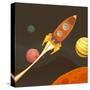 Rocket Ship Flying through Space-Benchart-Stretched Canvas