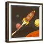 Rocket Ship Flying through Space-Benchart-Framed Art Print