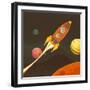 Rocket Ship Flying through Space-Benchart-Framed Art Print