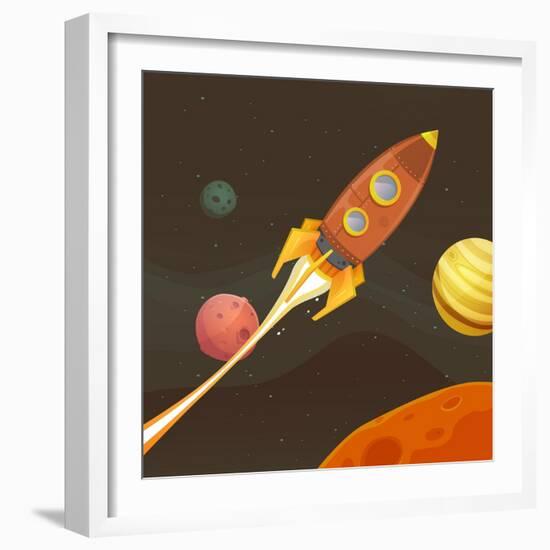 Rocket Ship Flying through Space-Benchart-Framed Art Print