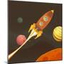 Rocket Ship Flying through Space-Benchart-Mounted Art Print