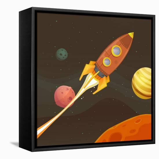 Rocket Ship Flying through Space-Benchart-Framed Stretched Canvas