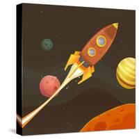 Rocket Ship Flying through Space-Benchart-Stretched Canvas