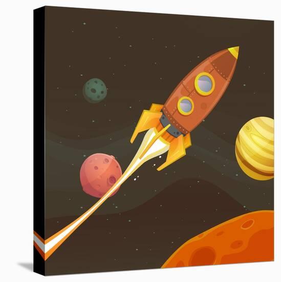 Rocket Ship Flying through Space-Benchart-Stretched Canvas